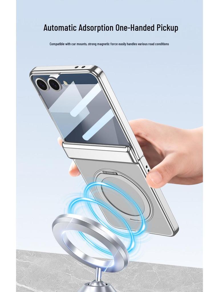 Samsung Z Flip7 Case: 360° Rotating Stand with Wireless Charging, Flip6 Compatible, Transparent Protective Hinge Cover