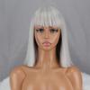 MISS WIG Short Synthetic Silver Gray Bob Wig with Bangs Shoulder Length Straight Wig for Women Cosplay Daily Wear