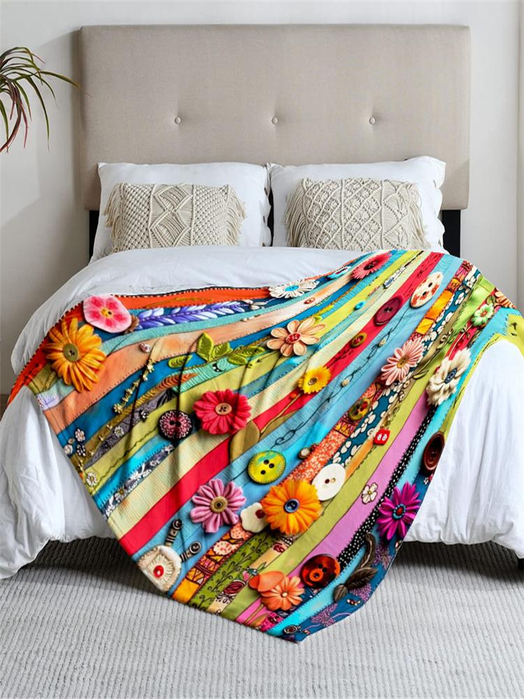 1 piece colorful floral flannel blanket, soft, suitable for sofa, bed, office, all-season use.