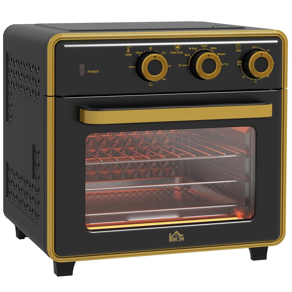 Mini Oven, 20 Liters, Oil-Free Frying, Grilling, Baking, Convection, 90-230 degrees C, Timer, 1400W, Black+Gold