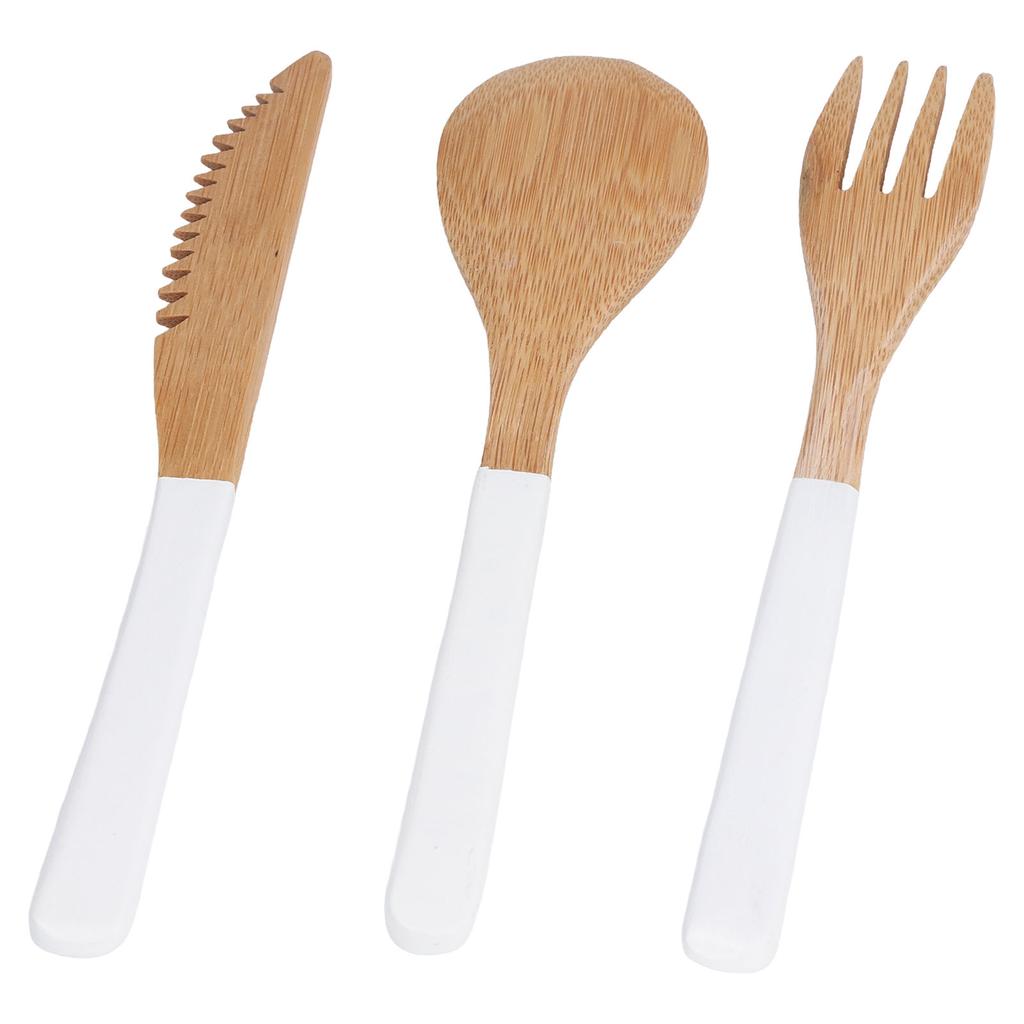 3Pcs Japanese Wooden Cutlery Set Safe BPA Free Wooden Cutlery Spoons Forks Knives for Kitchen