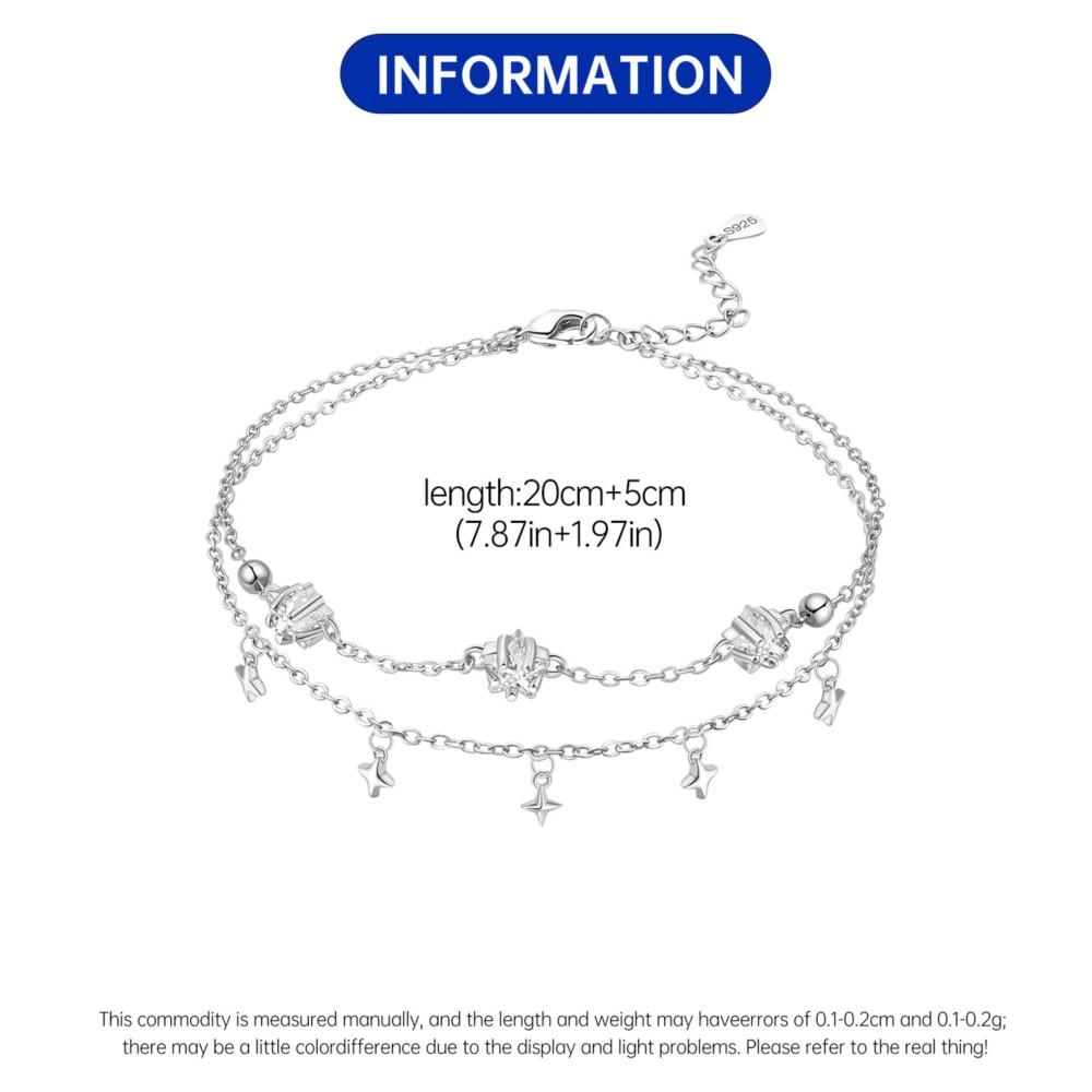 Orstarry S925 Silver Double Star Anklet Women Summer Chain Ankle Bracelet Party Jewelry Gift