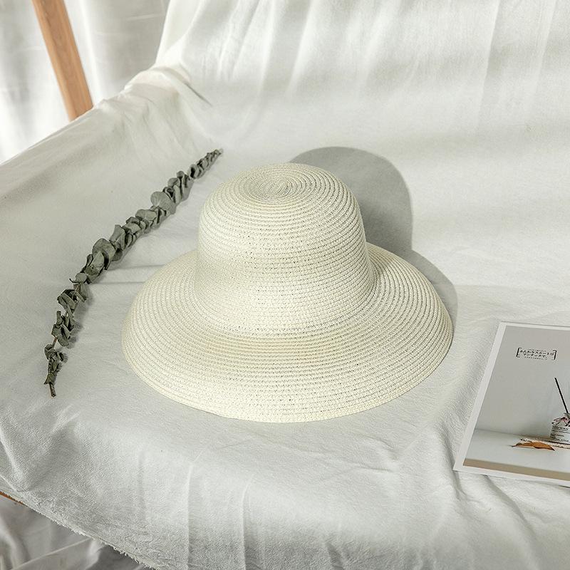 Solid Hepburn Style Elegant Straw Hat, Vintage Sun Protection Beach Woven Sun Hat for Women