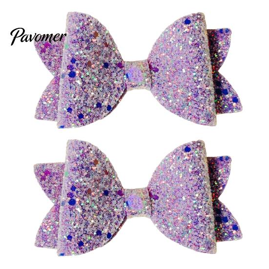 Sparkly Hair Bows for Children 2Pcs Solid Color Glitter Bow Clip Girls, Double Layer Sparkling Cute Barrettes Little Girls Hairpin, Decorative