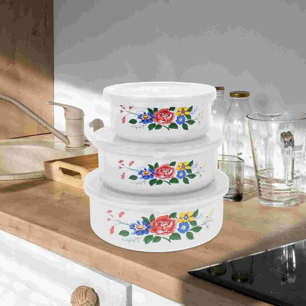 Gefrierfrisch Schüssel Set Rührschüsseln Aufbewahrungsbehälter Emaille Geschirr Lebensmittelbehälter mit Deckeln