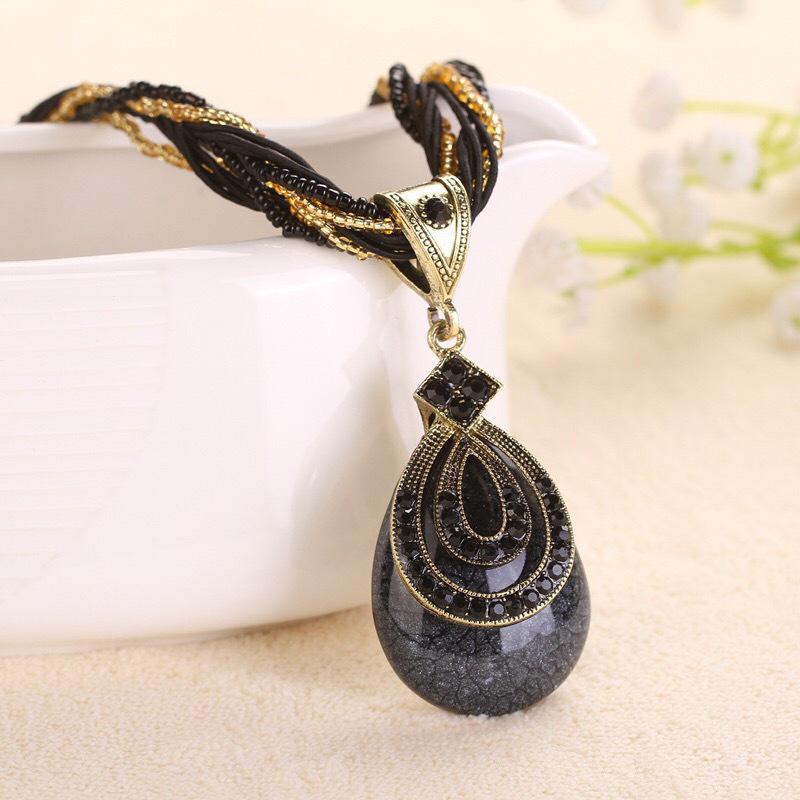 Bohemian Vintage Ethnic Water Drop Necklace with Bead Pendant