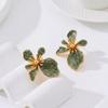 Marbled Enamel Flower Earrings with Polished Gold Trim Lovely Chic Design for Wedding Prom Party Gift for Her