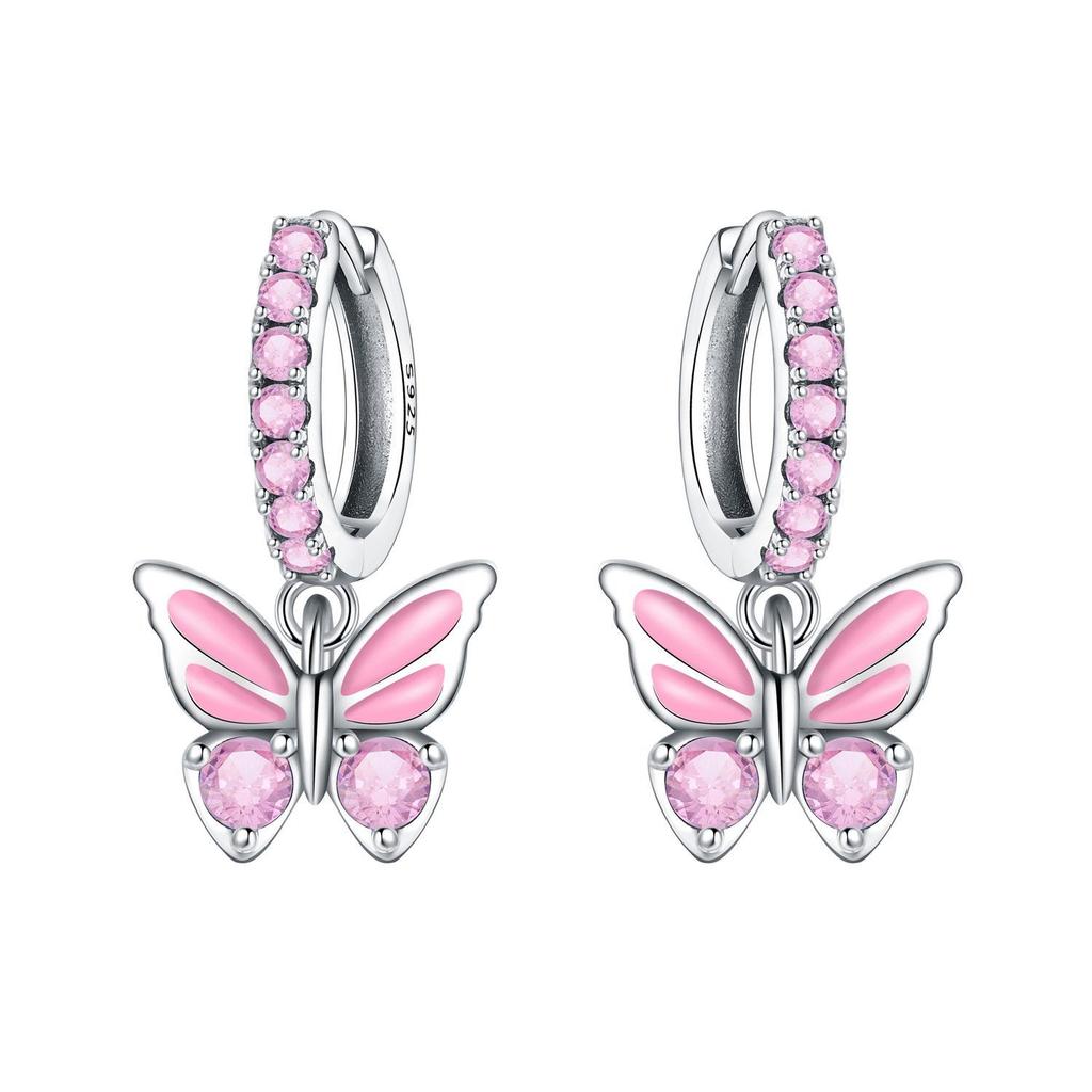 925 Sterling Silver Inlaid Zircon Butterfly Earrings Insect Element Original Design Women's Fashion Party Jewelry Gift Ear Loops