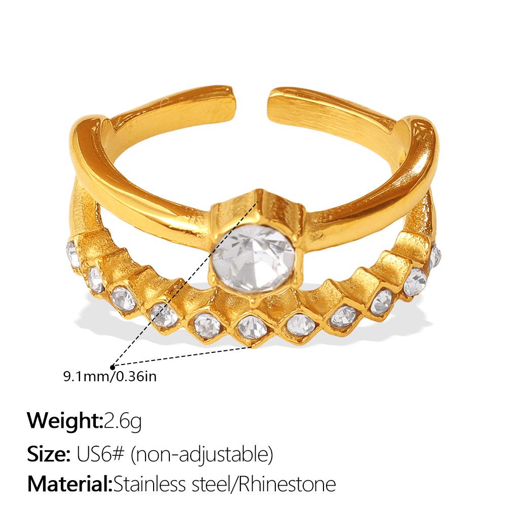 Luxuriöser goldener Hohlring mit Diamant-Inlay: Exquisites stapelbares doppelstöckiges Design