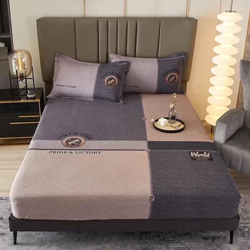 Cute Teddy Bear Pattern Fitted Sheet Set 100% Cotton Anti-slip Mattress Cover with Pillowcases Home Bedding Set for Boys Girls