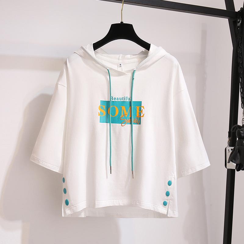 2024 Summer Women's Korean Style Hooded Short Sleeve T-shirt: Loose Fit, Perfect for Female Students