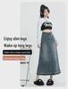 Retro Washed Denim Midi Skirt for Women, 2023 Spring/Summer, XS-XL, Spandex Blend