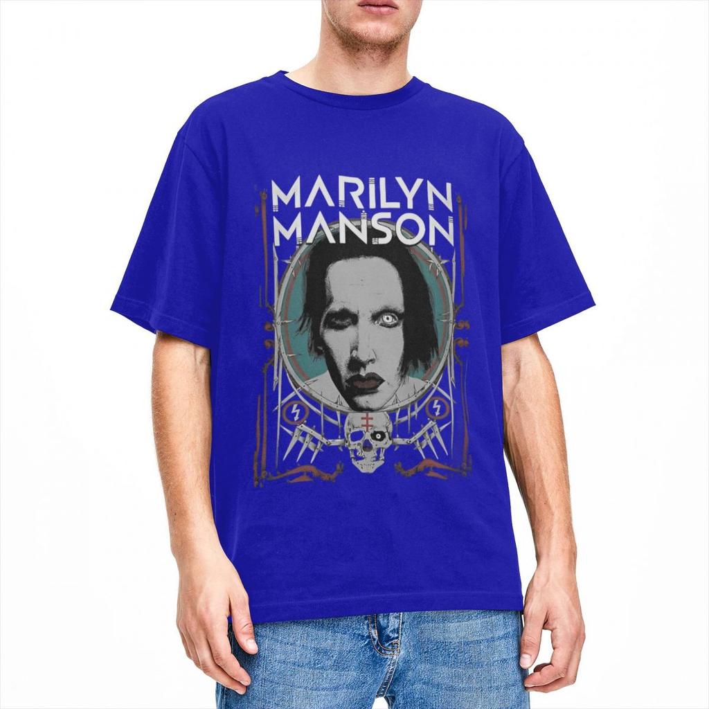 Vintage Marilyn Manson TShirts Men Women Crew Neck Cotton T Shirt Gothic Rock Music Short Sleeve Tees 6XL Clothing