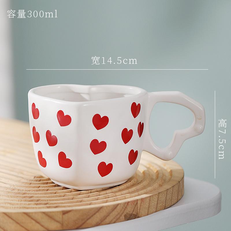 300ML European Ceramic Heart Coffee Cup Exquisite Afternoon Tea Flower Tea Latte Coffee Mug Home Use Heart-shaped Breakfast Mug