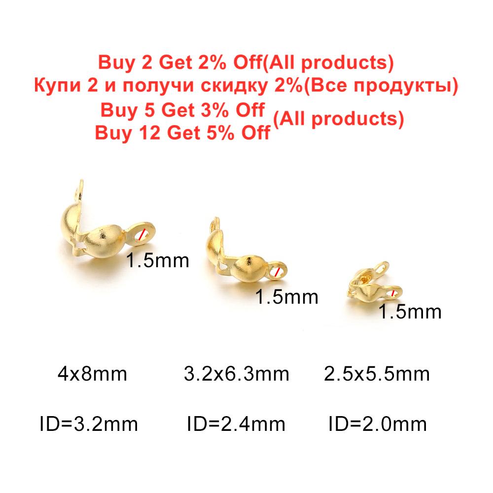 100Pcs/Lot Stainless Steel End Crimps Beads Connector Components Ball Chain Calotte for DIY Jewelry Findings Making Supplies