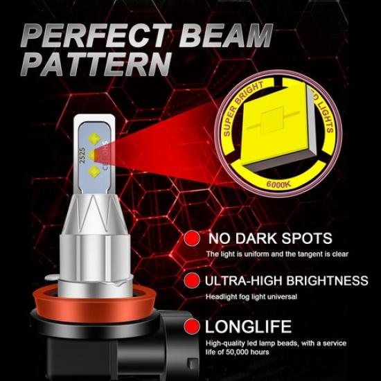 H11 H8 H9 LED Headlight Kit 6000K White Fog Light Bulbs Bright High & Low Beam