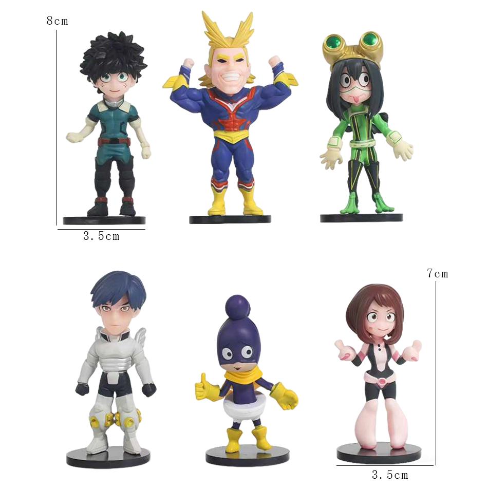 6 Pcs My Hero Academia Q-version Cute Midoriya Izuku Tsuyu Asui Todoroki So Figurines Model Ornaments Kids Gift