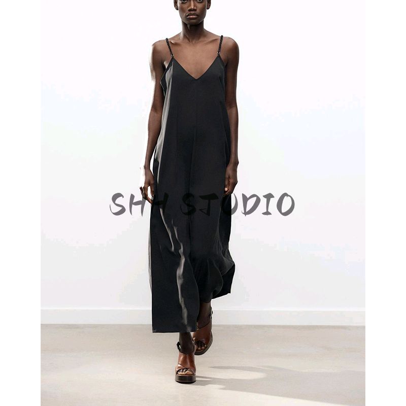 Spring and Summer New Women's Clothing French Ruched Design V Neck Loose Vertical Strap Length Dress 8372092