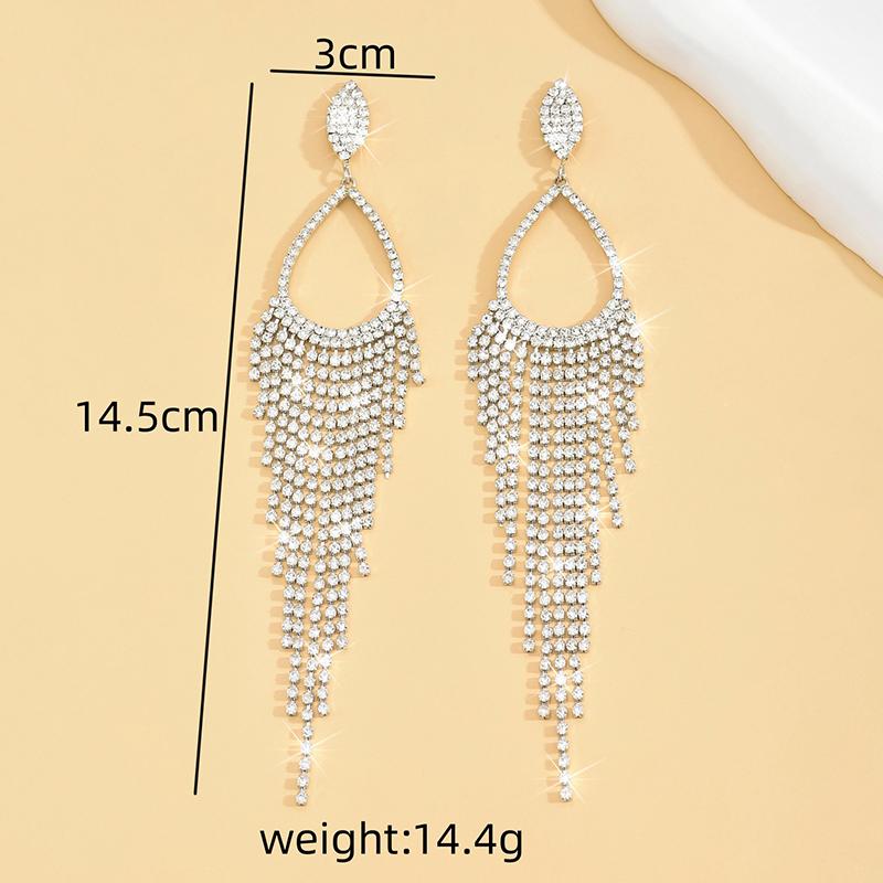 Ladies Light Luxury Drop Shape Shines Crystal Long Tassel Ear Drop