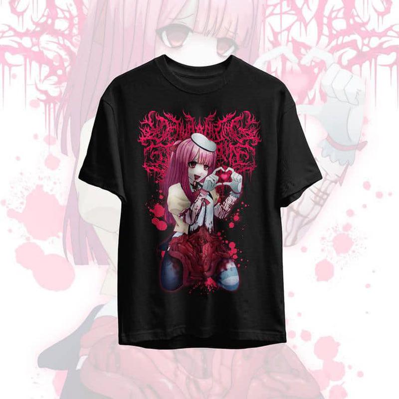 Yandere Chainsaw Factory Chainsaw Sauce Black Gold Dark Rock Anime Second Dimension Men's Short Pure Cotton Crew Neck T-Shirt