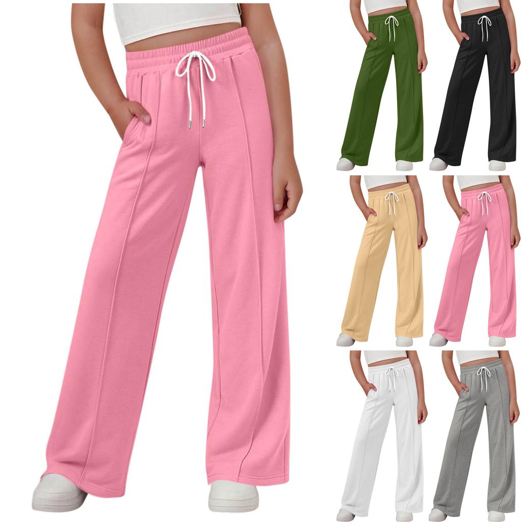 Kids' Fashion Boys' & Girls' Youth Size Elastic Waist Wide-Leg Solid Color Straight-Leg Outerwear Casual Pants