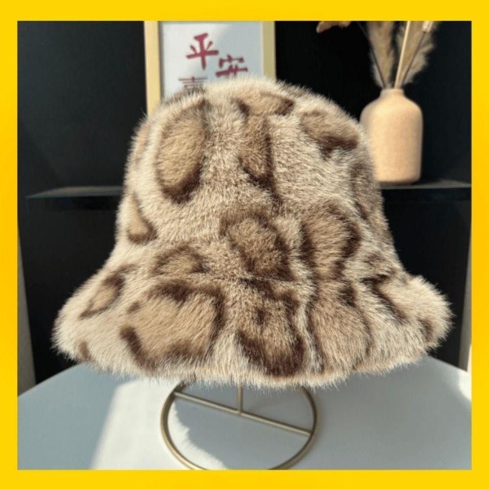 Leopard Print Fisherman's Hat British Women's Faux Fur Beret Hat for Daily Wear