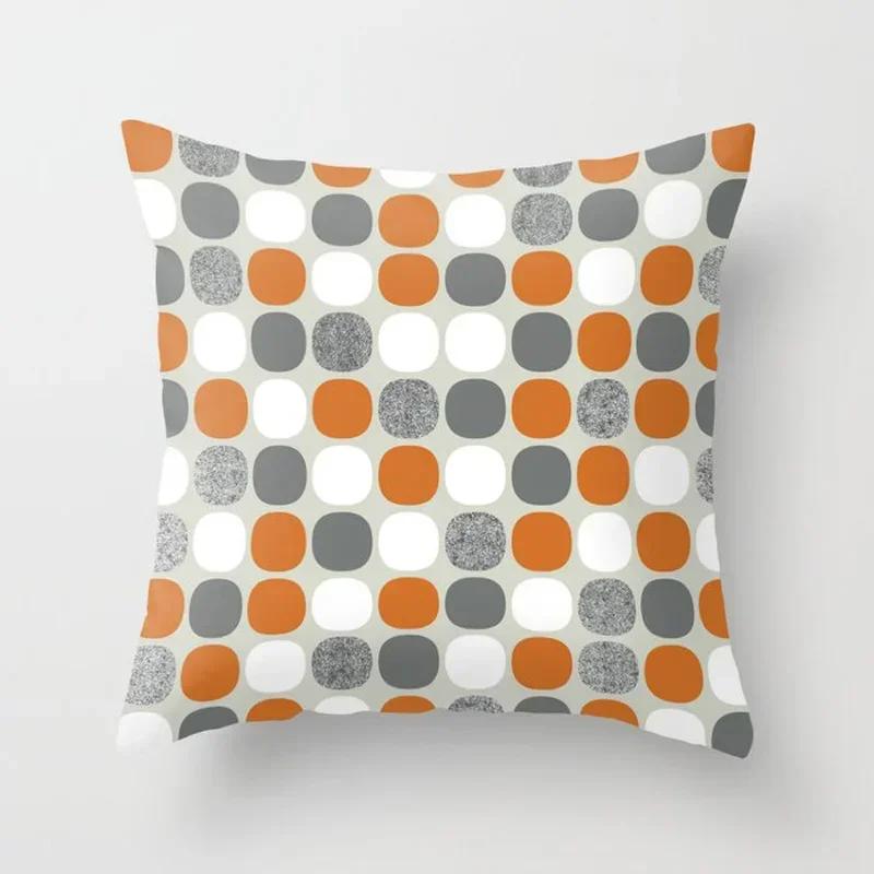 Housse de Coussin de Canapé de Voiture Orange Imprimé Motif Géométrique Taie d'Oreiller Carrée Décoration d'Intérieur