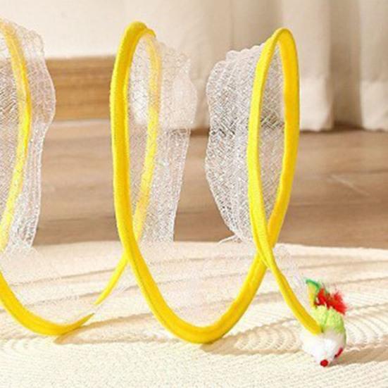 Cat Tunnel Toy Spiral Kitten Toy Foldable Design Easy To Install Interactive Spiral Cat Tunnel with Feather Toy
