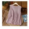 Canotta da donna senza maniche con ricamo geometrico, girocollo, casual, vestibilità ampia, camicetta in misto lino