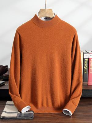 Men's Cashmere Half-High Neck Pullover - Autumn/Winter Versatile Loose Knit Sweater for Mid-Aged and Young