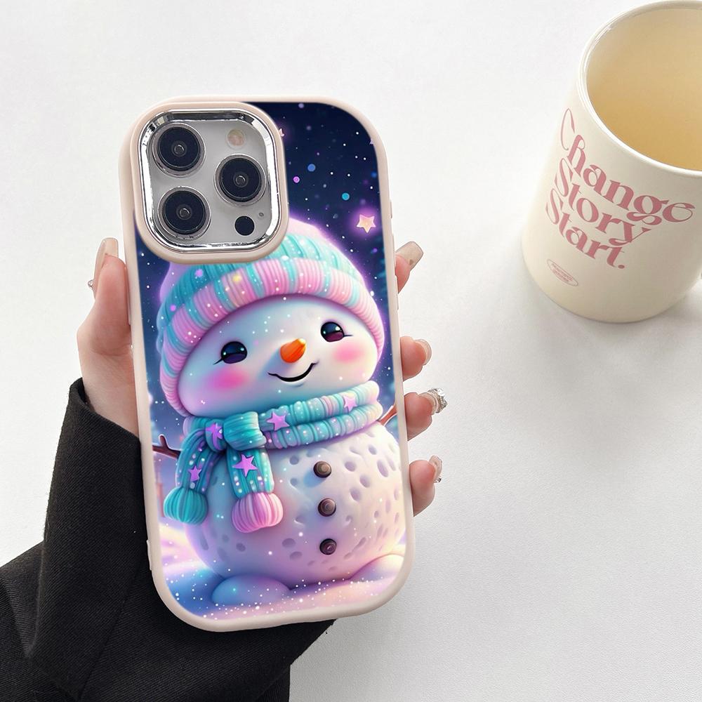 N104 Christmas Happy New Year Soft Phone Cases for Samsung S24 S23 Plus A15 A12 A35 A54 Infinix Hot40i Tecno Plating Frame Camera Protector Back Cover