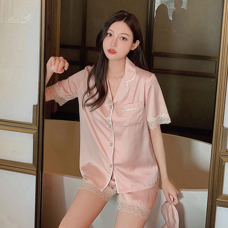 Ice Silk Pajamas Women'S Summer Suit Style High Value Short Sleeves Cool Loungewear