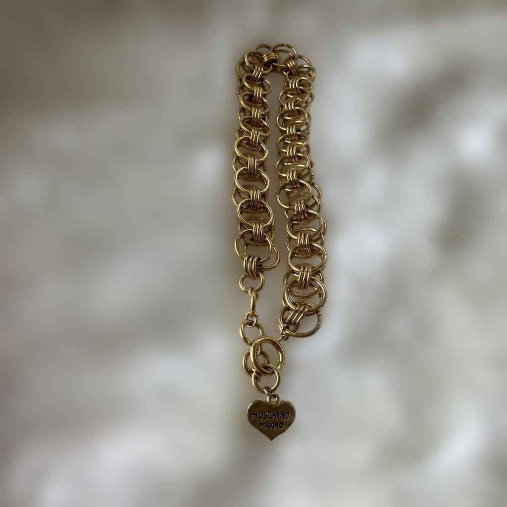 Used MOSCHINO MILANO heart charm chain necklace
