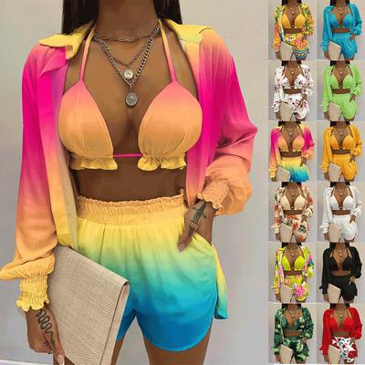 2023 Traje de baño sexy Moda de verano Impresión en color sólido Traje de 3 piezas para mujer