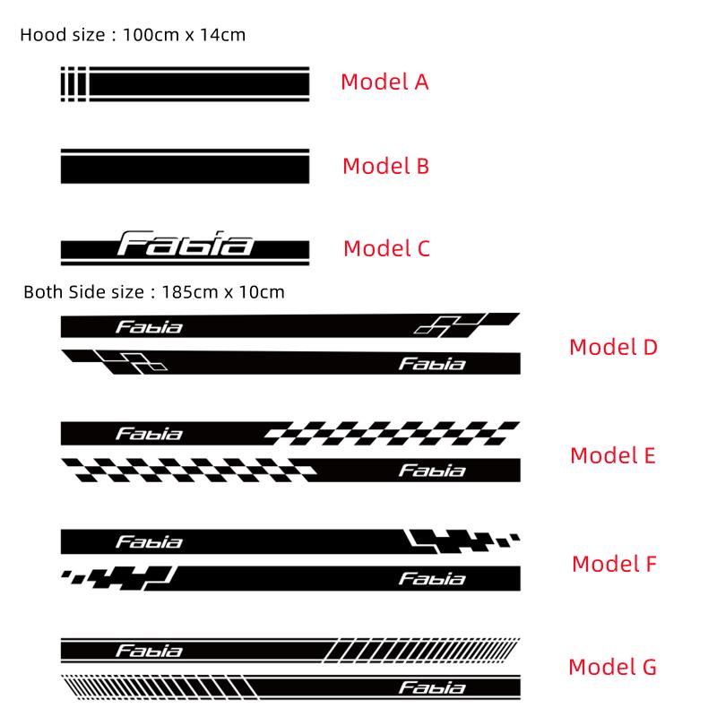 HQKI8 Car Hood Engine Cover Decora Sticker For Skoda Fabia MK1 2 3 Auto Body Door Side Skirt Decals Sports Stripes Tuning Accessories