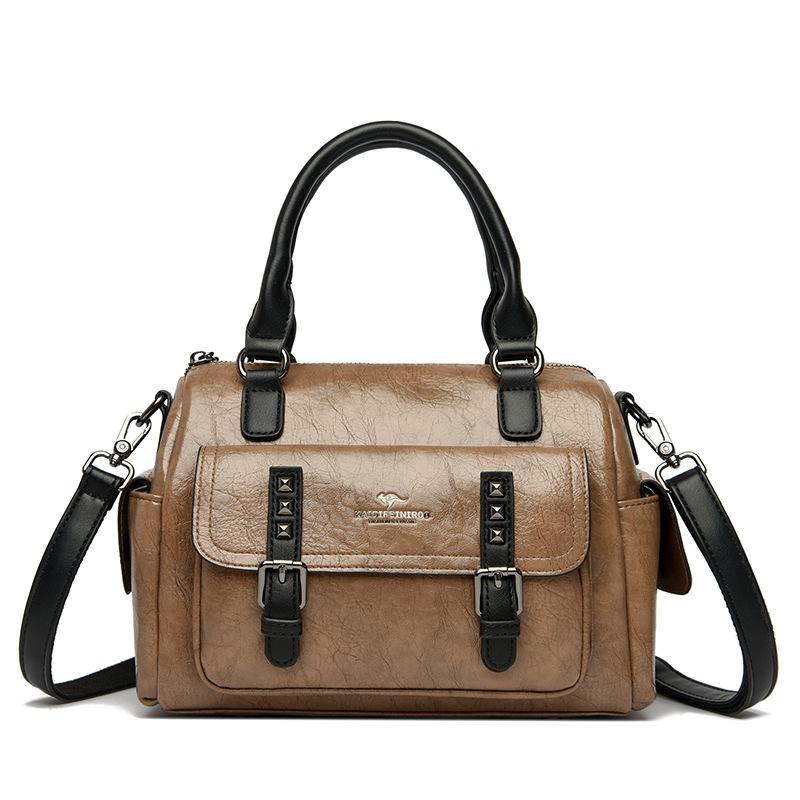 Klasická retro ležérní motocyklová taška s texturou pravé kůže dámská kabelka