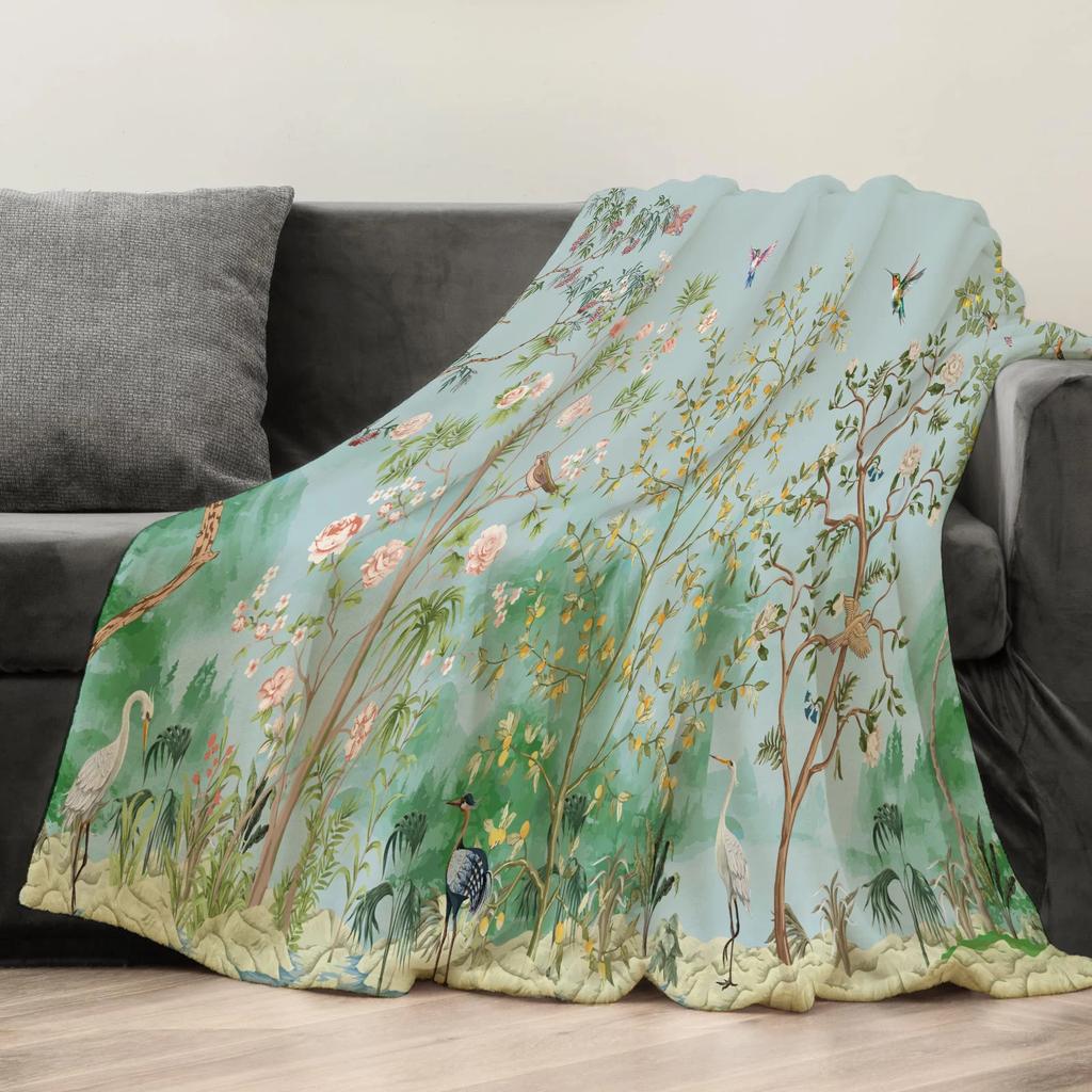 Flowers Birds Creative Throw Flannel Print Blanket Super Soft Cozy Sofa Nap Home Blanket Perfect Gift for Her