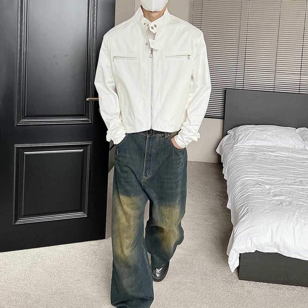 Men’s Trendy Korean-style Loose-fit Stand Collar Jacket with Padded Shoulders