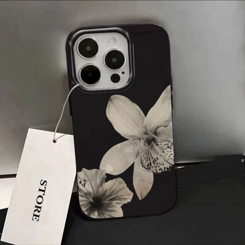 

Чорно-білий квітковий чохол для телефону iPhone 17 16 Pro Чохол iPhone 15 14 13 12 11 Pro Max 17Air 16e 7 8 16 Plus SE2 М який чохол iPhone 15 Pro Max
