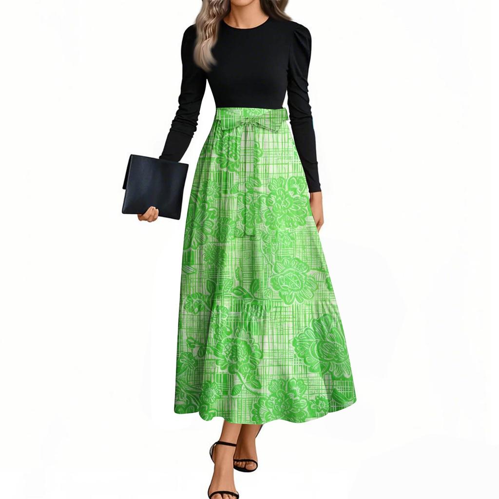 Rochii de damă la modă, casual, cu centură, cu mânecă lungă, cu gât rotund, cu imprimeu floral, elegante, cu temperament