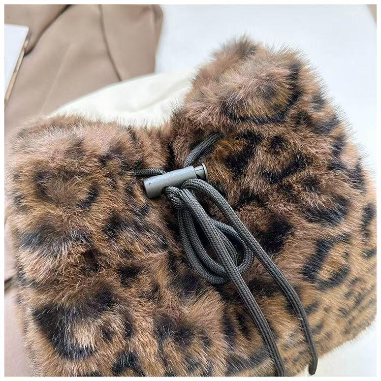 Leopard Print Plush Backpack - Women's Versatile Winter Bag