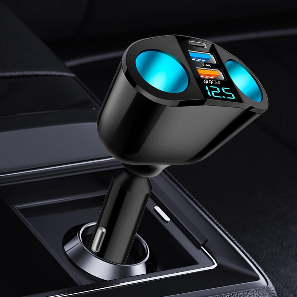 PD QC3.0 12-24V Car Fast Charger 360° Rotation Multifunctional Cigarette Lighter 120W 2.4A High-power Dual-port Splitter Socket