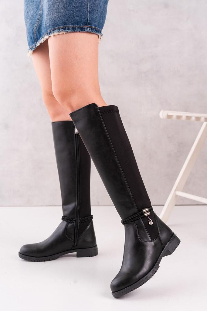 Women Modern Stylish Fashion Boots Boots Faux Leather Black Wet Fabric Knee High Boots