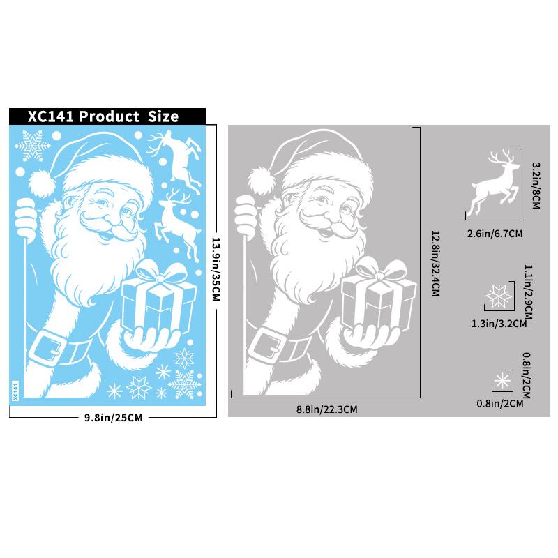 Christmas Window Clings 2 Sheets No Residue Removable Static Decals for Winter Holiday Shopping Mall Window Decor