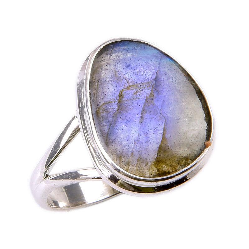 Natural Labradorite Gemstone 925 Solid Sterling Silver Jewelry Ring Size 9 z7B16
