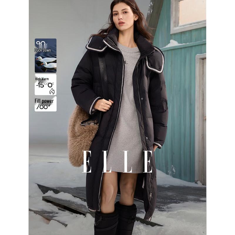 ELLE Women s 90% Duck Down Long Hooded Jacket M