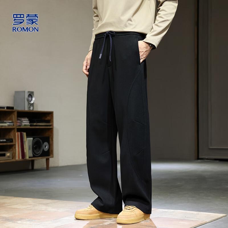 ROMON Men's Wool Blend Relaxed Fit Curved-Leg Casual Pants