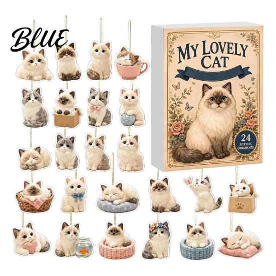 Cute Cat Themed Hanging Ornaments Includes 24 Advent Calendar Pendants Ragdoll Kitten Acrylic Keychain Charms