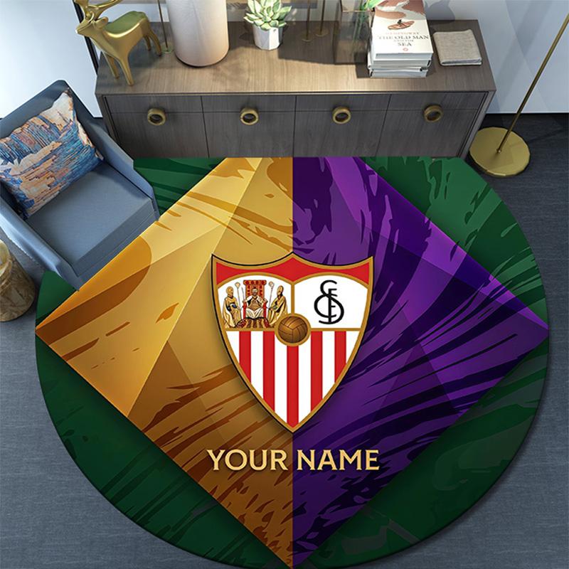 Custom Name Sevilla FC Round Area Rug,Carpet Rug for Living Room Bedroom Sofa Playroom Decor,Non-slip Floor Mat