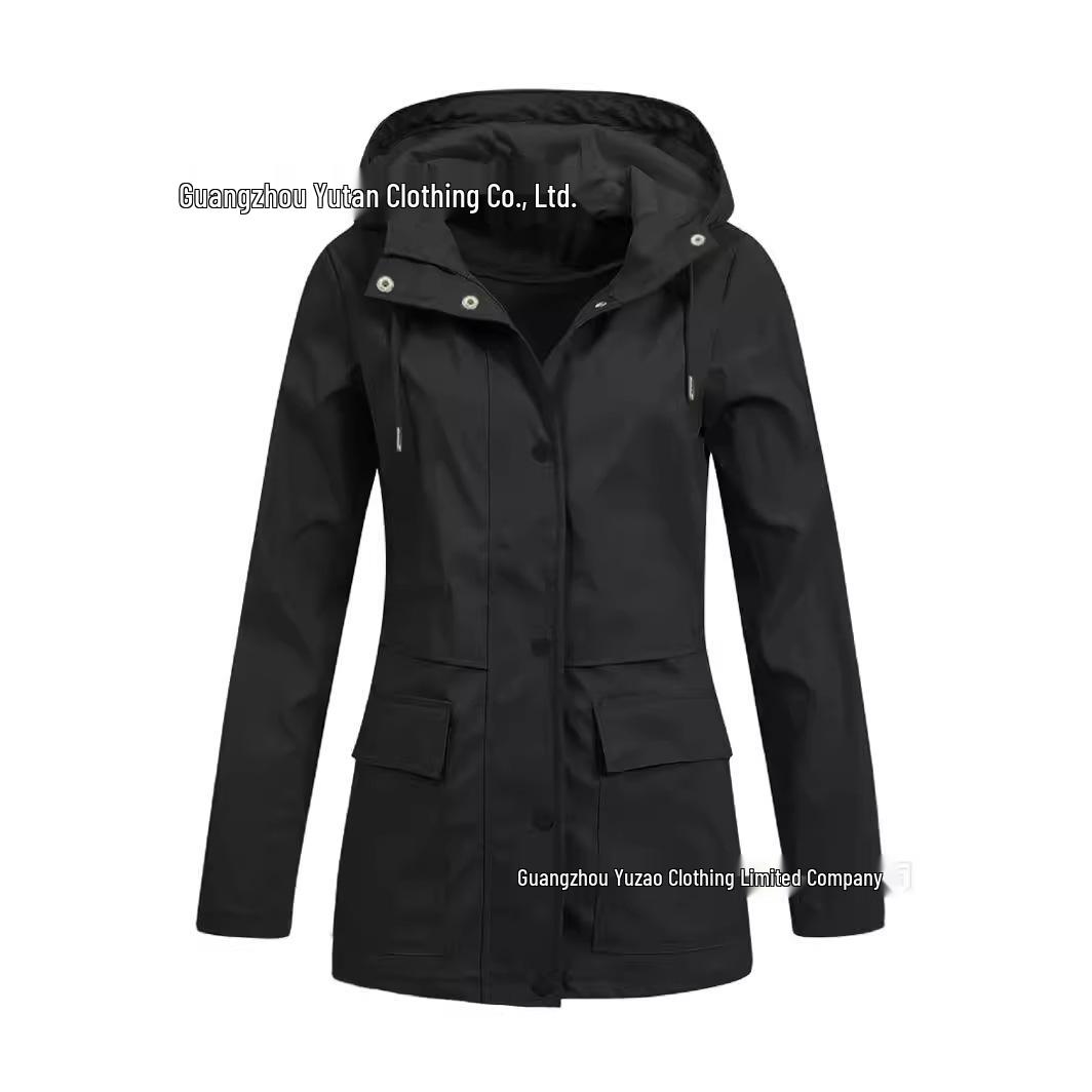 Женская свободная ветровка средней длины XXL чёрный